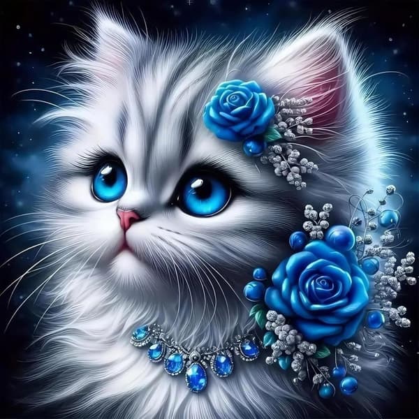 Bomclap Cat & Flowers Timanttimaalaus - 5D Kristallisetti kotiin 35x35 cm