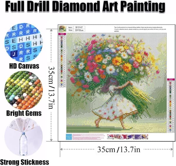 Bomclap 5D Diamantkonsthobbykits för Vuxna – 5D Blomsterdesign! DIY Full Round Drill Diamantmålning Kit – Blommor. Diamantdotter Gem Art – Hemmawall D