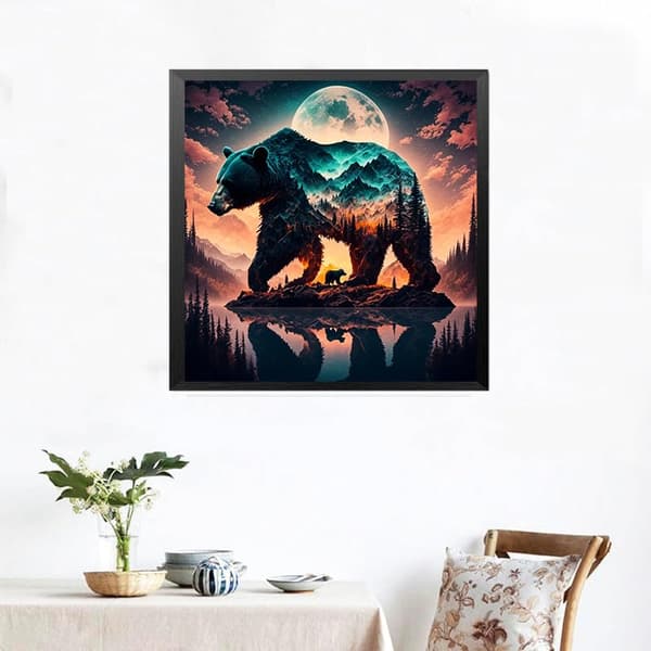 Bomclap Skogsbjörn 5D Diamantkonsthobbykit för Vuxna – DIY Djurdesign! Månedens Full Round Drill Diamantmålning Kit – Björn i skog. Gem Art Wall Decor