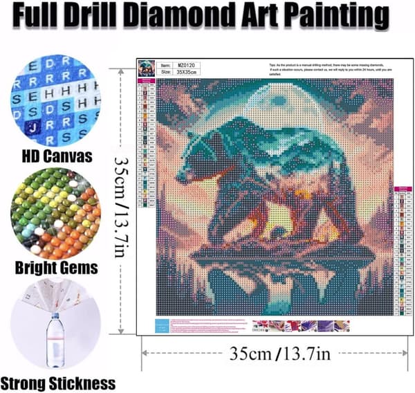 Bomclap Skogsbjörn 5D Diamantkonsthobbykit för Vuxna – DIY Djurdesign! Månedens Full Round Drill Diamantmålning Kit – Björn i skog. Gem Art Wall Decor
