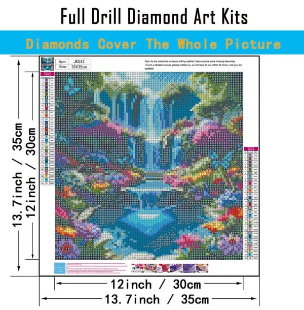 Bomclap Landskapsdiamantkonsthobbykit för Vuxna Beginners – 5D DIY Full Round Drill Diamantmålning! Vattenfall & Kristallblommor. Diamantdotter Gem Ar