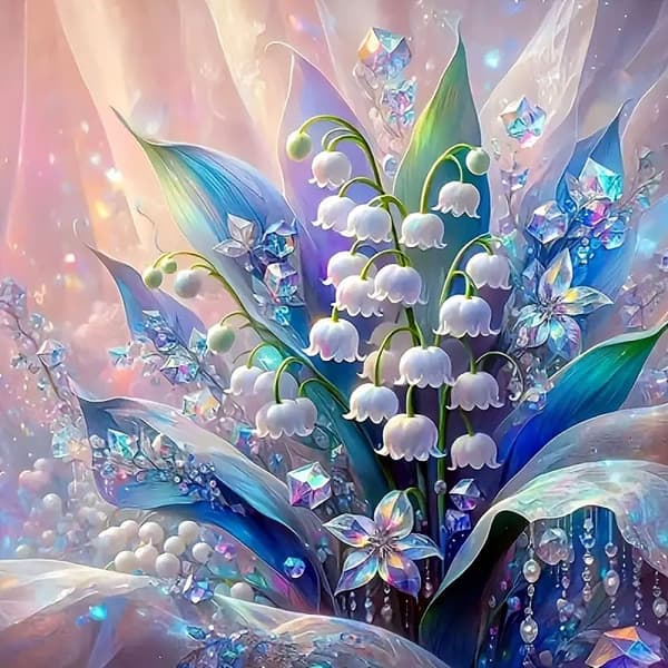 Bomclap 5D Diamantkonsthobbykits för Vuxna Beginners – DIY Full Round Drill Diamantmålning Kit! Lilja i dalen-design. Diamantdotter Gem Art Kristallbl