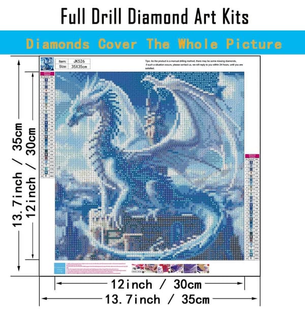 Bomclap 5D Isdrake Diamantkonsthobbykit för Vuxna Beginners – DIY 5D Full Round Drill Diamantmålning! Himmelskonung (Vit Isdrake). Diamantdotter Gem A