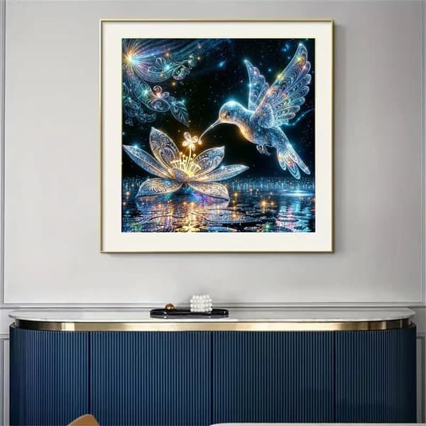 Bomclap Kolibri 5D Diamantkunstkit til Voksne – DIY Fugl Diamantmalering! Round Diamond Dots – Full Drill Kit. Kunst & håndarbejde – Hjemmesofa Decor
