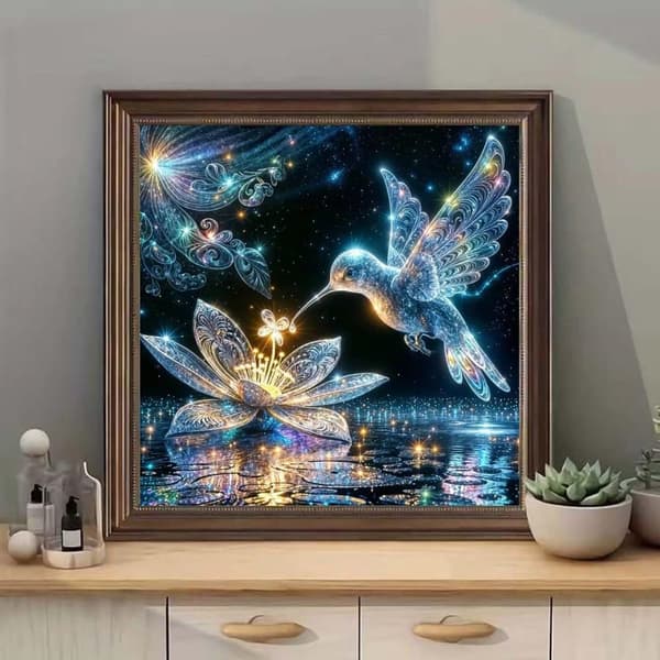 Bomclap Kolibri 5D Diamantkunstkit til Voksne – DIY Fugl Diamantmalering! Round Diamond Dots – Full Drill Kit. Kunst & håndarbejde – Hjemmesofa Decor