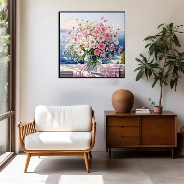 Bomclap Blomster 5D Diamantkit Vuxna – Beginners Diamantmålning! Pink Daisy-vase DIY 5D Gem Art. Diamantkonst Present Hemmawall Decor 35x35cm