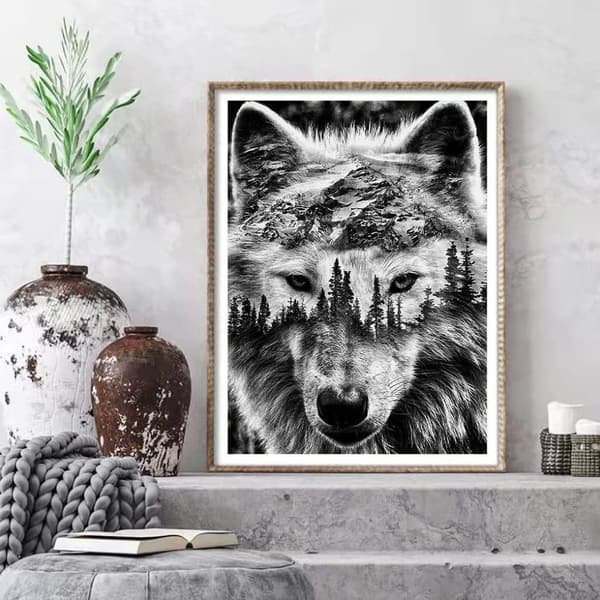 Bomclap Wolf Art 5D Timanttimaalaus - Täysi pora-DIY-sarja, terapiakäsityöt ja kodin sisustus