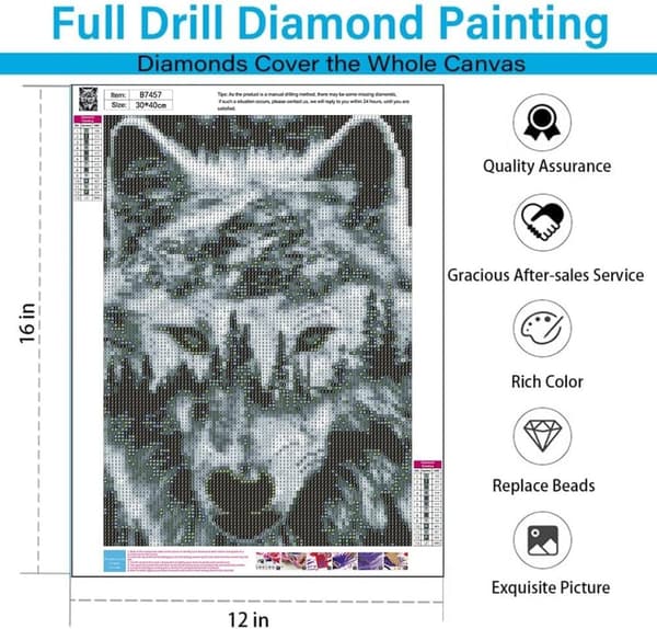 Bomclap Wolf Art 5D Timanttimaalaus - Täysi pora-DIY-sarja, terapiakäsityöt ja kodin sisustus