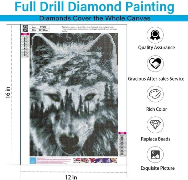 Bomclap Wolf Art 5D Timanttimaalaus - Täysi pora-DIY-sarja, terapiakäsityöt ja kodin sisustus