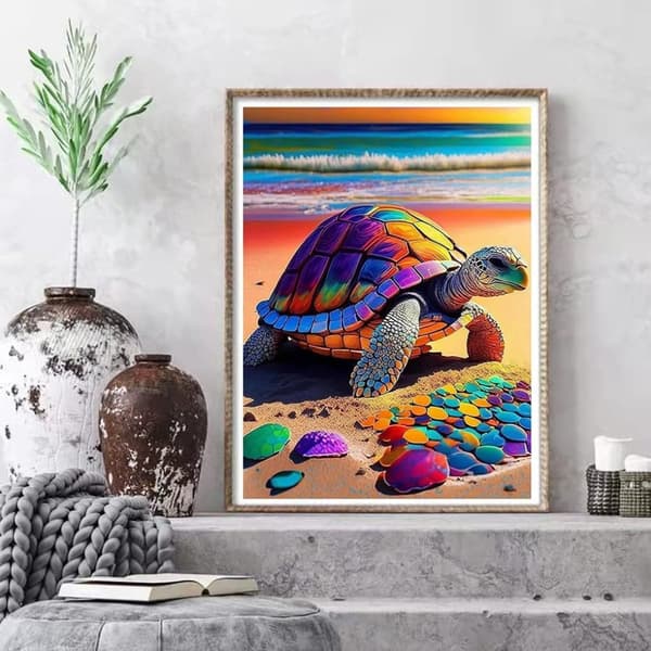 Bomclap Färgglada Sköldpaddor 5D Diamond Art - Avkopplande Full Drill DIY (12x16 tum)