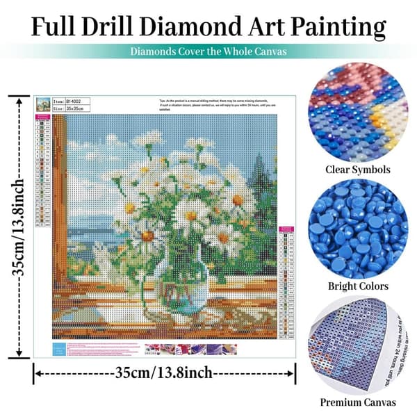 Bomclap Daisy Diamond Art -sarjat aikuisille – kukat maisema 5D pyöreä täysi pora säämiskämaalaus. DIY Art Hobby kodin sisustussarja (14x14 tuumaa)