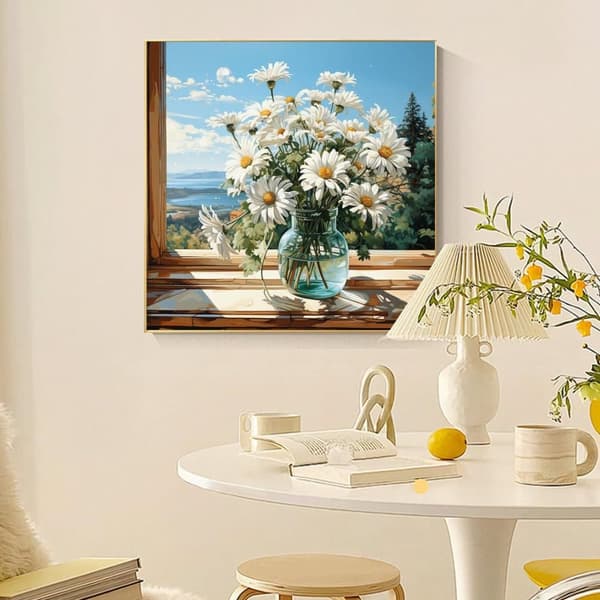 Bomclap Daisy Diamond Art -sarjat aikuisille – kukat maisema 5D pyöreä täysi pora säämiskämaalaus. DIY Art Hobby kodin sisustussarja (14x14 tuumaa)