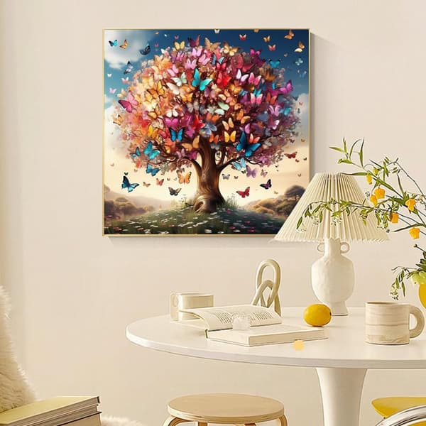 Bomclap Tree of Life Diamond Art Kits för Vuxna – Färgfulla fjärilsträd 5D Rund Full Drill Gemsmålning. DIY Hemdekokit (14x14 tum)