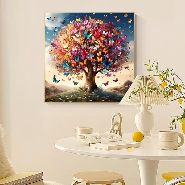 Bomclap Tree of Life Diamond Art Kits för Vuxna – Färgfulla fjärilsträd 5D Rund Full Drill Gemsmålning. DIY Hemdekokit (14x14 tum)