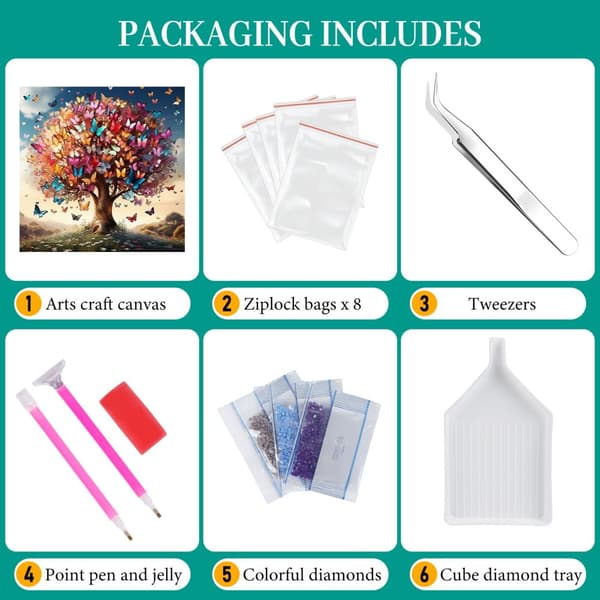 Bomclap Tree of Life Diamond Art Kits för Vuxna – Färgfulla fjärilsträd 5D Rund Full Drill Gemsmålning. DIY Hemdekokit (14x14 tum)