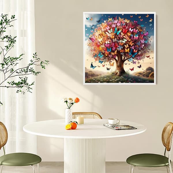 Bomclap Tree of Life Diamond Art Kits för Vuxna – Färgfulla fjärilsträd 5D Rund Full Drill Gemsmålning. DIY Hemdekokit (14x14 tum)