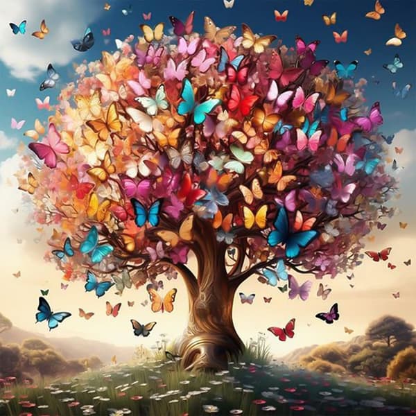 Bomclap Tree of Life Diamond Art Kits för Vuxna – Färgfulla fjärilsträd 5D Rund Full Drill Gemsmålning. DIY Hemdekokit (14x14 tum)