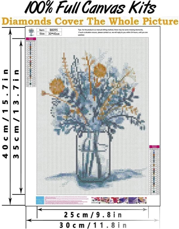 Bomclap Kukkamaljakko 5D Diamond Art - Full Drill DIY korut helmitaide ja kodin sisustus (30x40 cm)