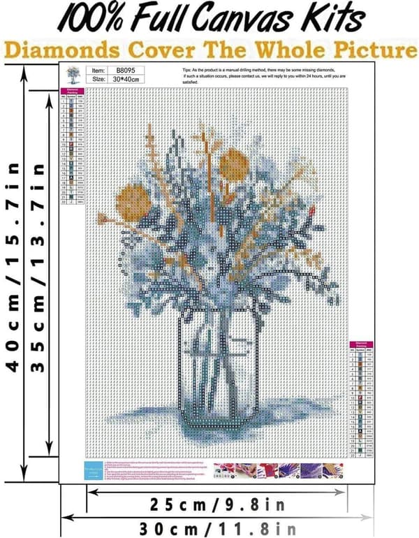 Bomclap Kukkamaljakko 5D Diamond Art - Full Drill DIY korut helmitaide ja kodin sisustus (30x40 cm)