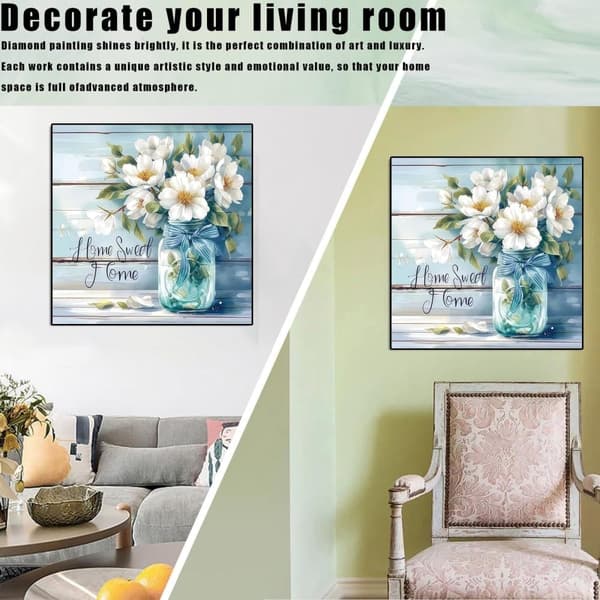 Bomclap Flower Diamond Art Kits för Vuxna – Blomma Vuxendiamantmålning. DIY Hemdekokit till Vaktdekor (14x14 tum)
