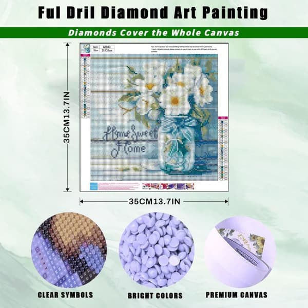 Bomclap Flower Diamond Art Kits för Vuxna – Blomma Vuxendiamantmålning. DIY Hemdekokit till Vaktdekor (14x14 tum)