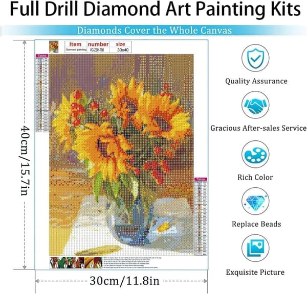 Bomclap Minimalistisk Solros Vasmotiv 5D - Full Drill DIY Diamond Art för Moderna Hem (30x40 cm)