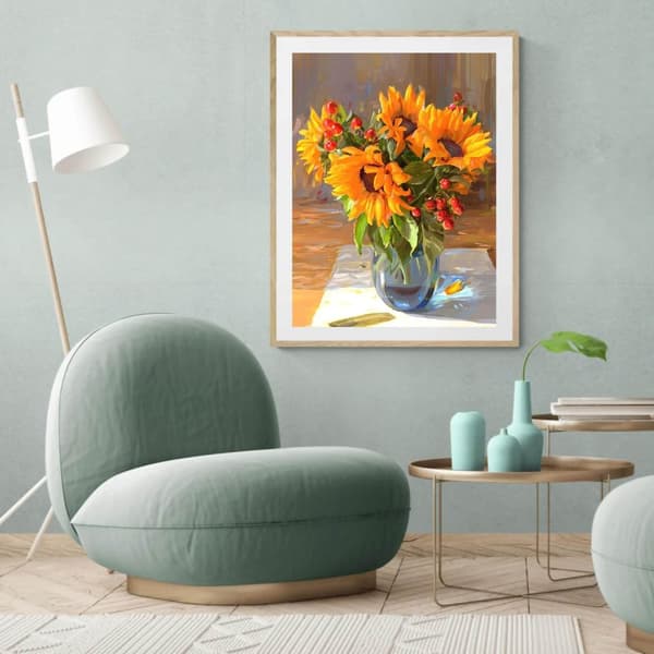 Bomclap Minimalistisk Solros Vasmotiv 5D - Full Drill DIY Diamond Art för Moderna Hem (30x40 cm)