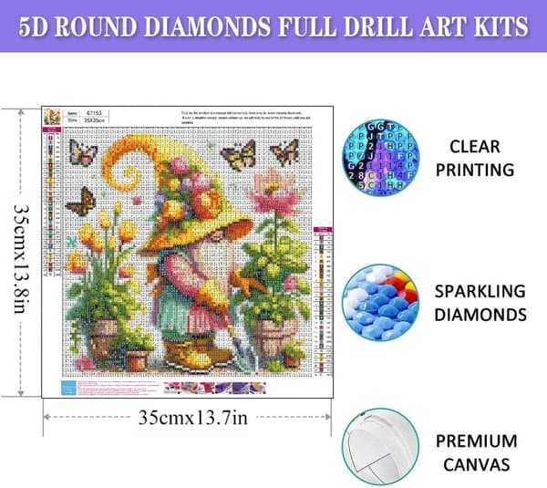 Diamond Painting – Blommig Tomte i Vacker Trädgård DIY 5D Diamantmålning för Vuxna & Nybörjare, 30x30cm