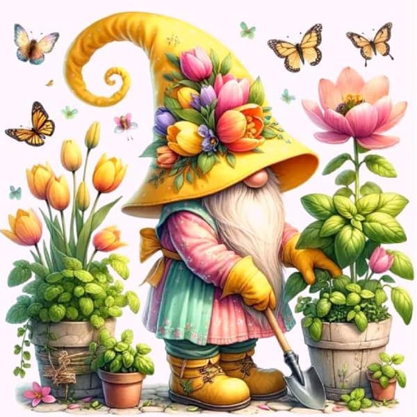 Diamond Painting – Blommig Tomte i Vacker Trädgård DIY 5D Diamantmålning för Vuxna & Nybörjare, 30x30cm
