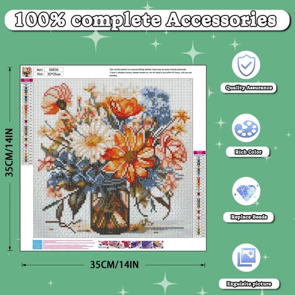 Bomclap Diamond Art -sarjat aikuisille – kukkainen 5D täysi pyöreä porakivimaalaus. DIY kukka kodin houutussarja (14x14 tuumaa)