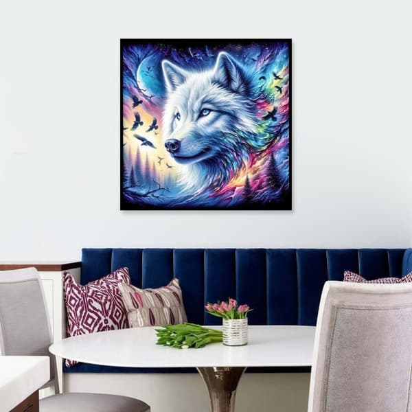 Bomclap Diamond Painting – Magisk Vit Varg i Stjärnklotets Glans DIY 5D Diamantmålning för Vuxna & Nybörjare, 30x30cm