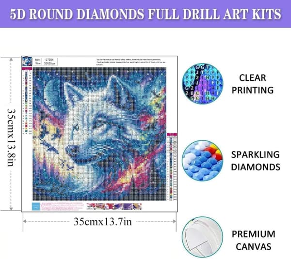 Bomclap Diamond Painting – Magisk Vit Varg i Stjärnklotets Glans DIY 5D Diamantmålning för Vuxna & Nybörjare, 30x30cm