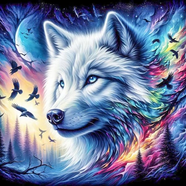Bomclap Diamond Painting – Magisk Vit Varg i Stjärnklotets Glans DIY 5D Diamantmålning för Vuxna & Nybörjare, 30x30cm