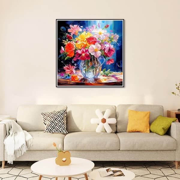 Bomclap Blommor Kvadratisk Vas DIY 5D - Full Drill Diamond Painting för Avkopplingspyssel, 35x35 cm