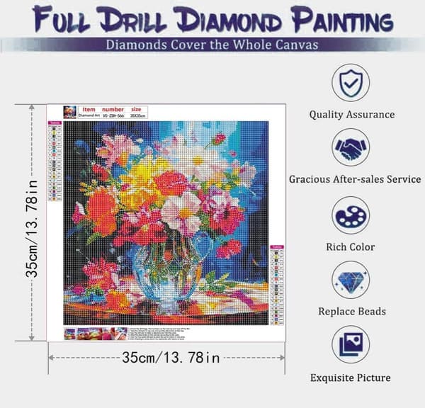 Bomclap Blommor Kvadratisk Vas DIY 5D - Full Drill Diamond Painting för Avkopplingspyssel, 35x35 cm
