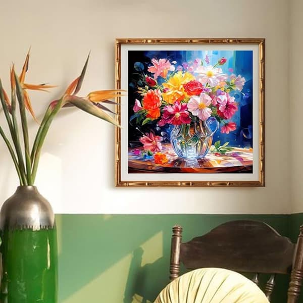 Bomclap Blommor Kvadratisk Vas DIY 5D - Full Drill Diamond Painting för Avkopplingspyssel, 35x35 cm