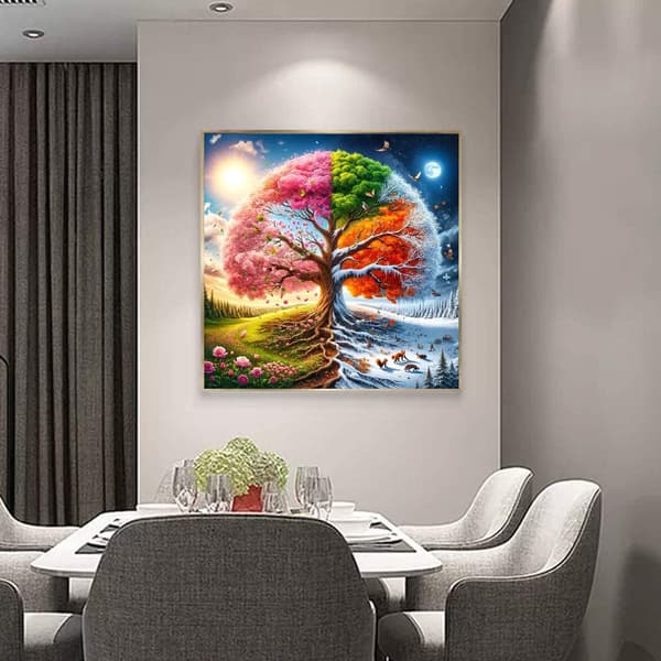 Bomclap Diamond Painting – Fyr säsongs Träd i Naturens Skönhet DIY 5D Diamantmålning för Vuxna & Nybörjare, 30x30cm