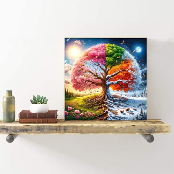 Bomclap Diamond Painting – Fyr säsongs Träd i Naturens Skönhet DIY 5D Diamantmålning för Vuxna & Nybörjare, 30x30cm