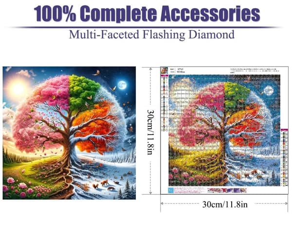 Bomclap Diamond Painting – Fyr säsongs Träd i Naturens Skönhet DIY 5D Diamantmålning för Vuxna & Nybörjare, 30x30cm