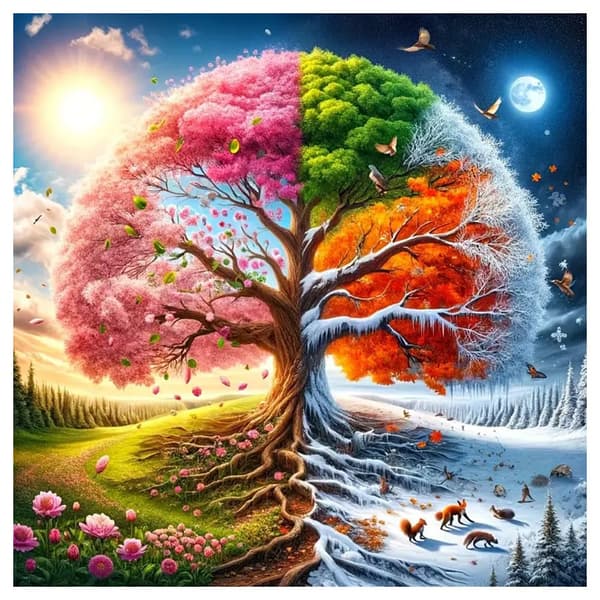 Bomclap Diamond Painting – Fyr säsongs Träd i Naturens Skönhet DIY 5D Diamantmålning för Vuxna & Nybörjare, 30x30cm