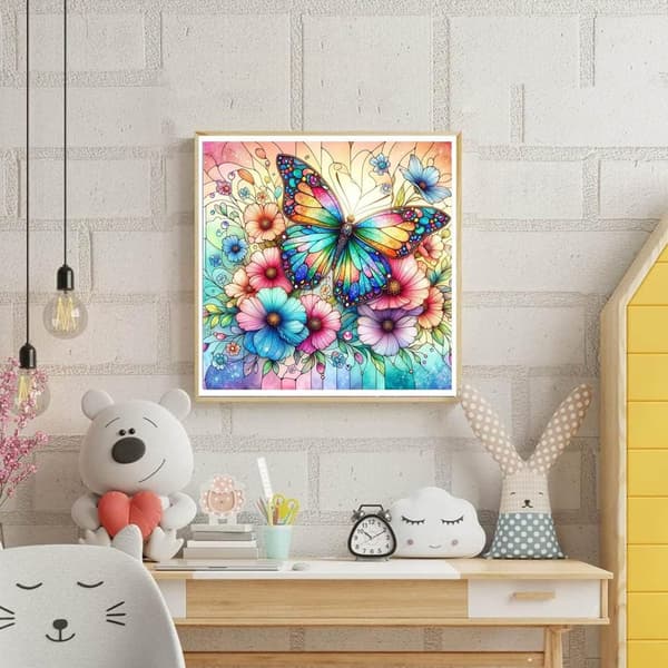 Bomclap Fjärilsblomma 5D Diamond Art Kit för Nybörjare - Full Drill DIY Smyckespärlkonst 35x35 cm