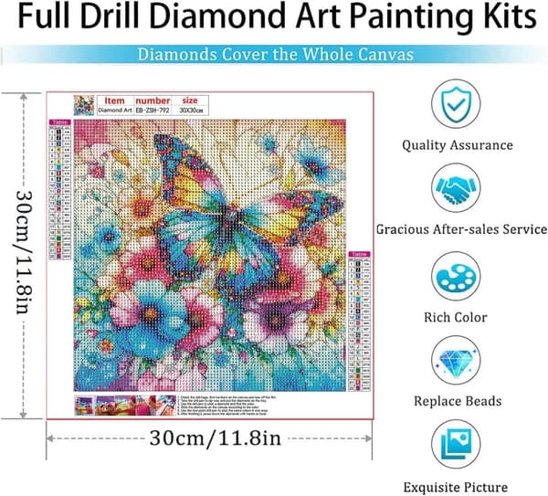Bomclap Fjärilsblomma 5D Diamond Art Kit för Nybörjare - Full Drill DIY Smyckespärlkonst 35x35 cm