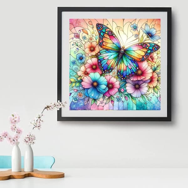 Bomclap Fjärilsblomma 5D Diamond Art Kit för Nybörjare - Full Drill DIY Smyckespärlkonst 35x35 cm
