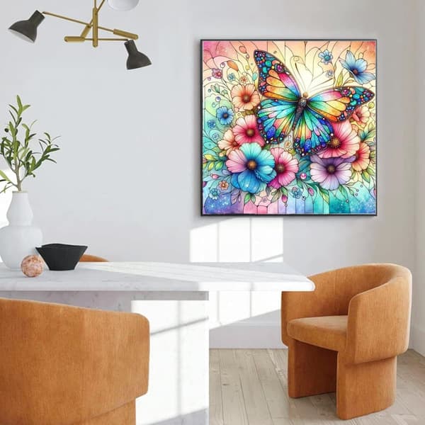 Bomclap Fjärilsblomma 5D Diamond Art Kit för Nybörjare - Full Drill DIY Smyckespärlkonst 35x35 cm