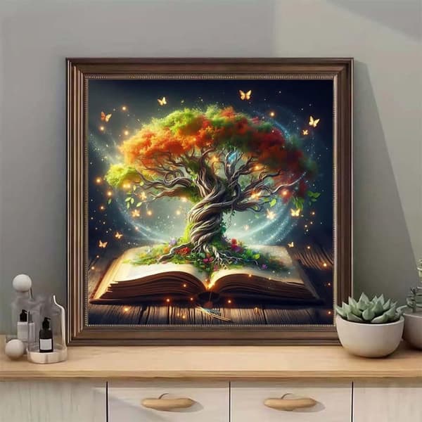 Bomclap Diamond Art Kits för Vuxna – Tree of Life 5D Full Rund Drill Trädmålning. DIY Hemdekokit & Gåva (14x14 tum)