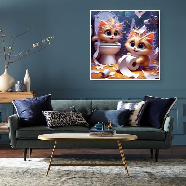 Bomclap Diamond Painting – Lustiga Katter i Toalettskurra DIY 5D Diamantmålning för Vuxna & Nybörjare, 30x30cm