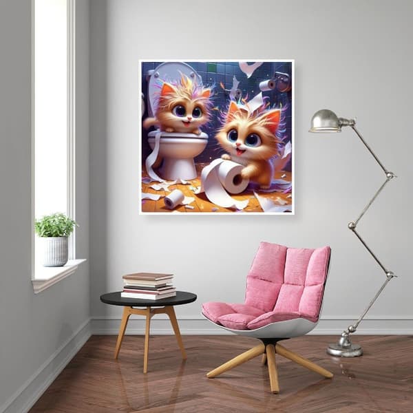 Bomclap Diamond Painting – Lustiga Katter i Toalettskurra DIY 5D Diamantmålning för Vuxna & Nybörjare, 30x30cm