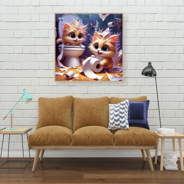 Bomclap Diamond Painting – Lustiga Katter i Toalettskurra DIY 5D Diamantmålning för Vuxna & Nybörjare, 30x30cm