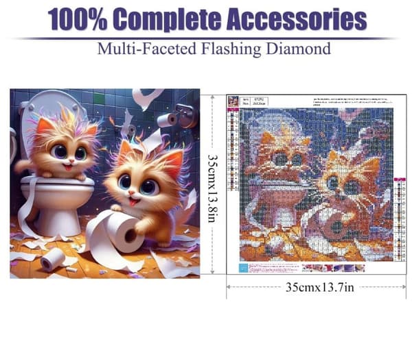 Bomclap Diamond Painting – Lustiga Katter i Toalettskurra DIY 5D Diamantmålning för Vuxna & Nybörjare, 30x30cm