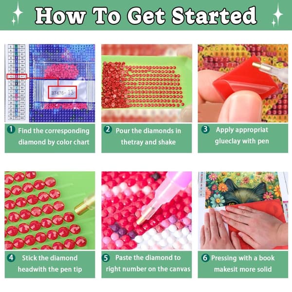 Bomclap Cat Diamond Art Kits för Vuxna – Katter 5D Full Rund Drill Blommorsmålning. DIY Hemdeko & Hantverk Gåva (14x14 tum)